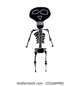 Funny cartoon hand drawn skeleton illustration. Doodle vector skeleton illustration. Isolated skeleton illustration for various projects.