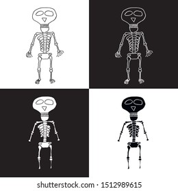 Funny cartoon hand drawn skeleton illustration set. Doodle vector skeleton illustration set. Isolated skeleton illustration set for various projects.