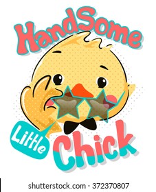 funny cartoon/ handsome little chick illustration vector.