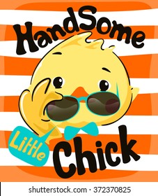 funny cartoon/ handsome little chick illustration vector.