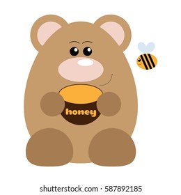 Funny cartoon happy bear and his bee friend