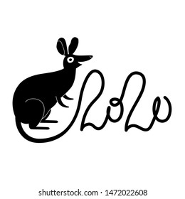 Funny cartoon happy face rat with 2020 calligraphy. Vector black white doodle illustration with animal. Concept art of chinese new year symbol. Lunar horoscope sign. Trendy holiday typography poster