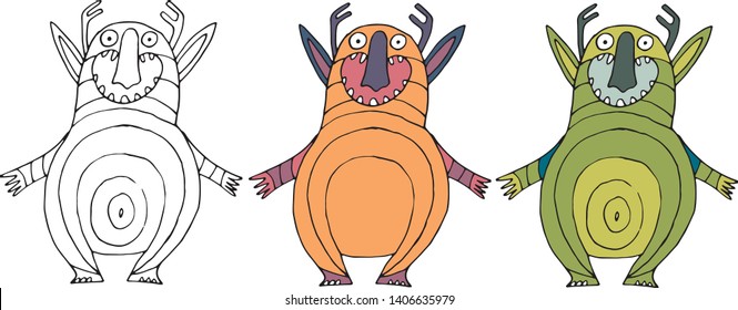 Funny cartoon happy lunar monster