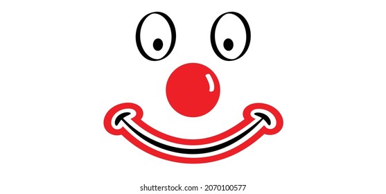 Funny cartoon happy smilling clown faces. Carnivals face with clown nose. Vector clownnose. Comic smile face mask. Red ball or nose. Red nose day concept