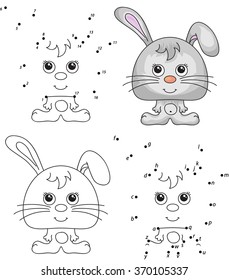 Funny cartoon hare. Vector illustration. Coloring and dot to dot educational game for kids
