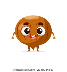 Funny cartoon hazelnut. Kawaii nut character. Vector food illustration isolated on white background.