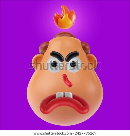 Funny cartoon head angry boy or men in realistic 3d style. Bright positive character design. Colorful vector illustration.