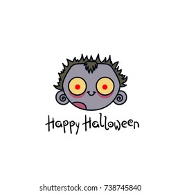 Funny cartoon head of undead. Halloween illustration. The inscription "Happy Halloween".