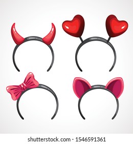 Funny cartoon headbands. Head decor for party time. Vector illustration of isolated hair band