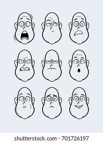 Funny Cartoon Heads (Colorless) - Vector Set 