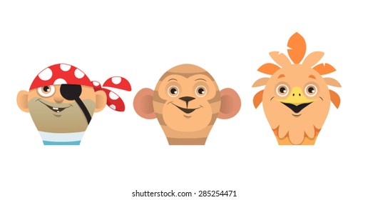 Funny cartoon heads of pirate theme