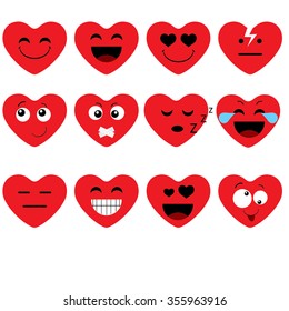 Funny cartoon heart character emotions set, vector icon