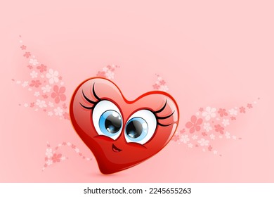 Funny cartoon heart devil with wings, horns and tail from flowers. 