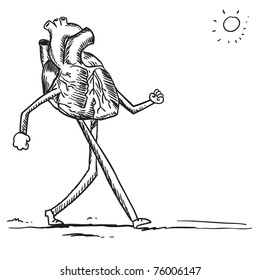 Funny cartoon heart walking