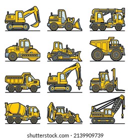 funny cartoon heavy machine construction. collection set