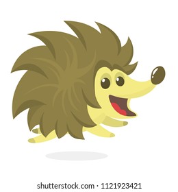 Funny cartoon hedgehog. Isolated on white background. Vector illustration