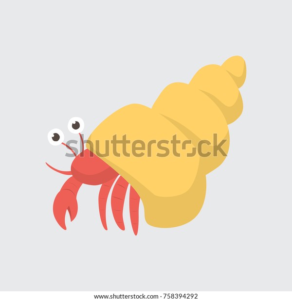 Funny Cartoon Hermit Crab On White Stock Vector (Royalty Free ...