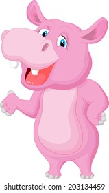 Funny cartoon hippo waving