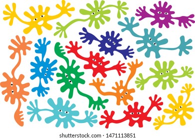 Funny cartoon hipster background. Ghost dance with smiles and long arms on a white substrate. Vector graphics art.