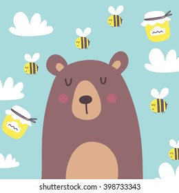 Funny cartoon honey and bear print