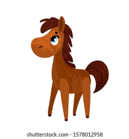 Funny cartoon horse. Vector illustration in children's style, for children's books, t-shirt prints, greeting cards, posters, stickers or decor