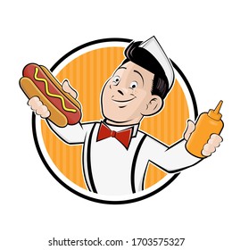 lustige Cartoon Hotdog Logo Vektorillustration