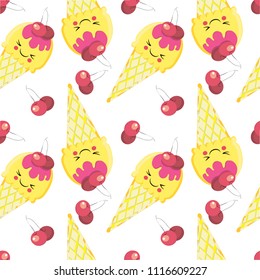 Funny cartoon ice cream with cherries. background