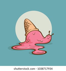 Funny cartoon ice cream cone fall to the ground. Vector illustration.