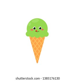 Funny cartoon ice cream cone character. Vector flat illustration isolated on white background