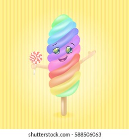 Funny cartoon ice cream with lolipop