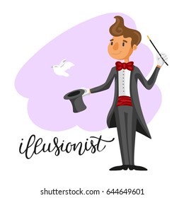 funny cartoon illusionist in various poses for use in advertising, presentations, brochures, blogs, documents and forms, etc.