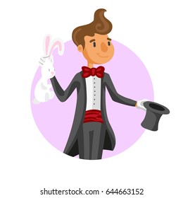 funny cartoon illusionist in various poses for use in advertising, presentations, brochures, blogs, documents and forms, etc.