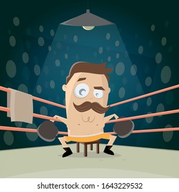 funny cartoon illustration of a boxer sitting in the corner