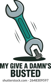 Funny cartoon illustration of a broken wrench and a nut. Perfect for mechanics or DIY projects. tool