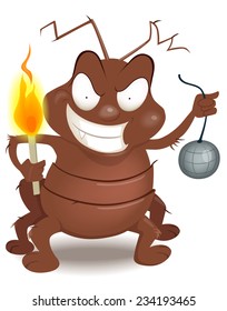 funny cartoon  illustration of a bug in the programming code - vector