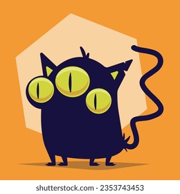 funny cartoon illustration of a cat with 3 eyes