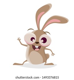 funny cartoon illustration of a crazy rabbit greeting