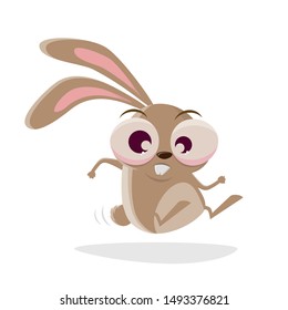 funny cartoon illustration of a crazy rabbit hopping