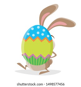 funny cartoon illustration of a crazy rabbit with big easter egg