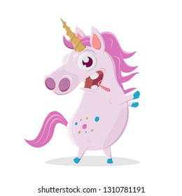 funny cartoon illustration of a crazy unicorn