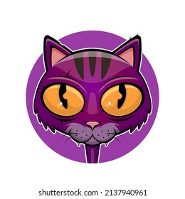 funny cartoon illustration of a creepy purple cat