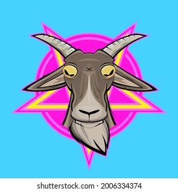 funny cartoon illustration of a evil goat head with pentagram