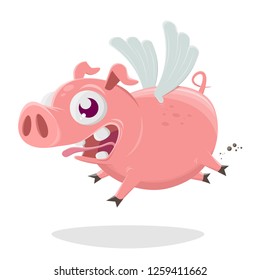 funny cartoon illustration of a flying pig