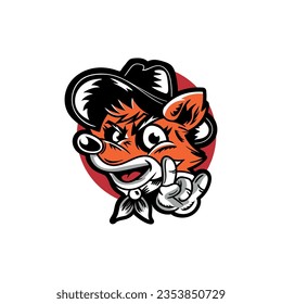 Funny cartoon illustration of a fox head in a cowboy hat. vector illustration