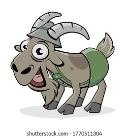 funny cartoon illustration of a happy bavarian goat in lederhosen