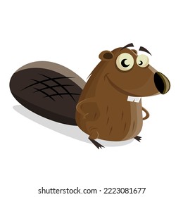 funny cartoon illustration of a happy beaver