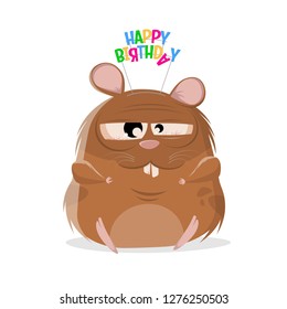 funny cartoon illustration of a happy birthday hamster