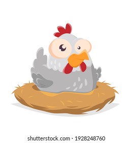 funny cartoon illustration of a hen in a nest