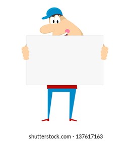 Funny cartoon illustration holding a blank banner for your message on occasion of Fathers Day.