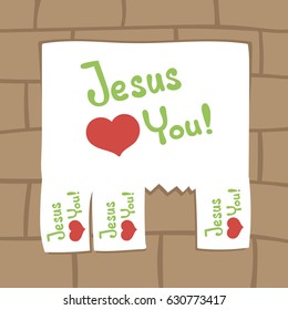 Funny cartoon illustration Jesus loves you wall ad